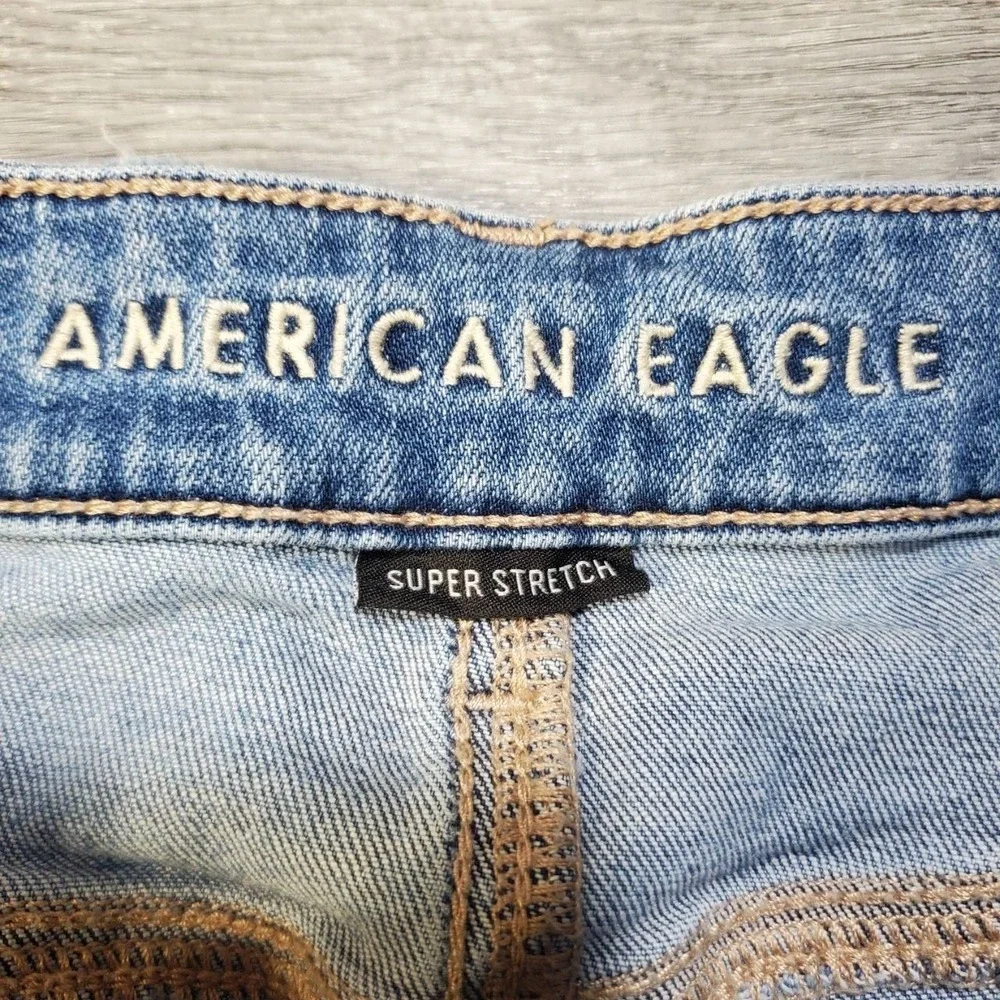 American Eagle Super Stretch Hi-Rise Shortie Denim Cutoff Shorts Women 4 Blue